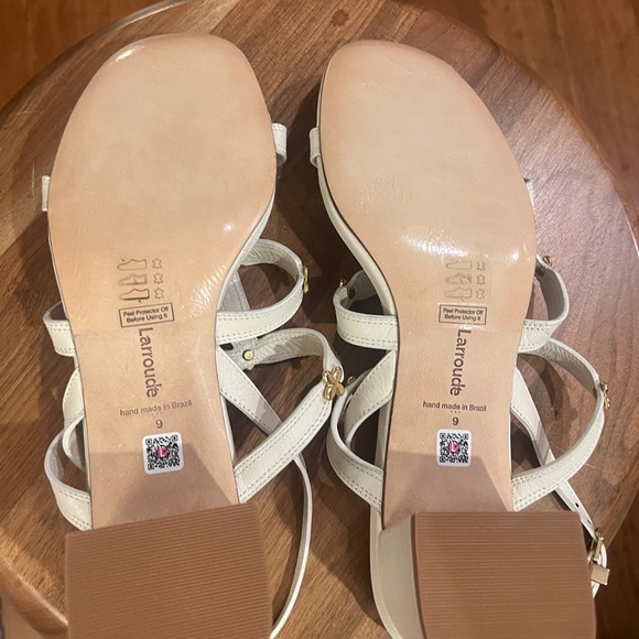 Larroudé Harmony Block Heel Sandals White w/ Gold Sz 9 - Picture 14 of 16